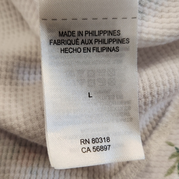 Lucky Brand Floral Waffle Knit Henley Top Women Large Cream Long Sleeve Spring - Picture 8 of 10